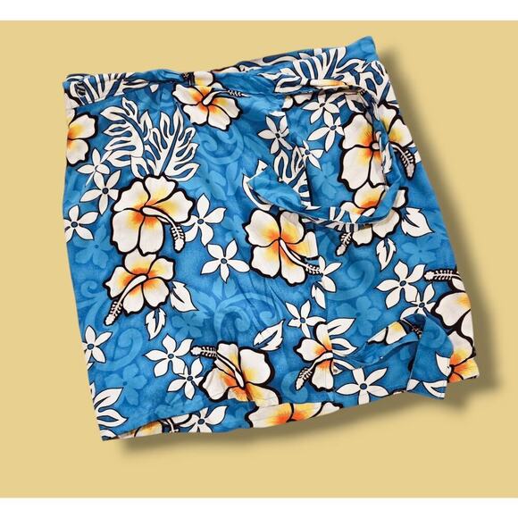 Tiki Palm Women’s Hawaiian Floral Wrap Skirt – Blue Tropical Cover-Up, Large - Picture 5 of 6